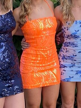 Windsor Neon Orange Sequin Mini Skirt